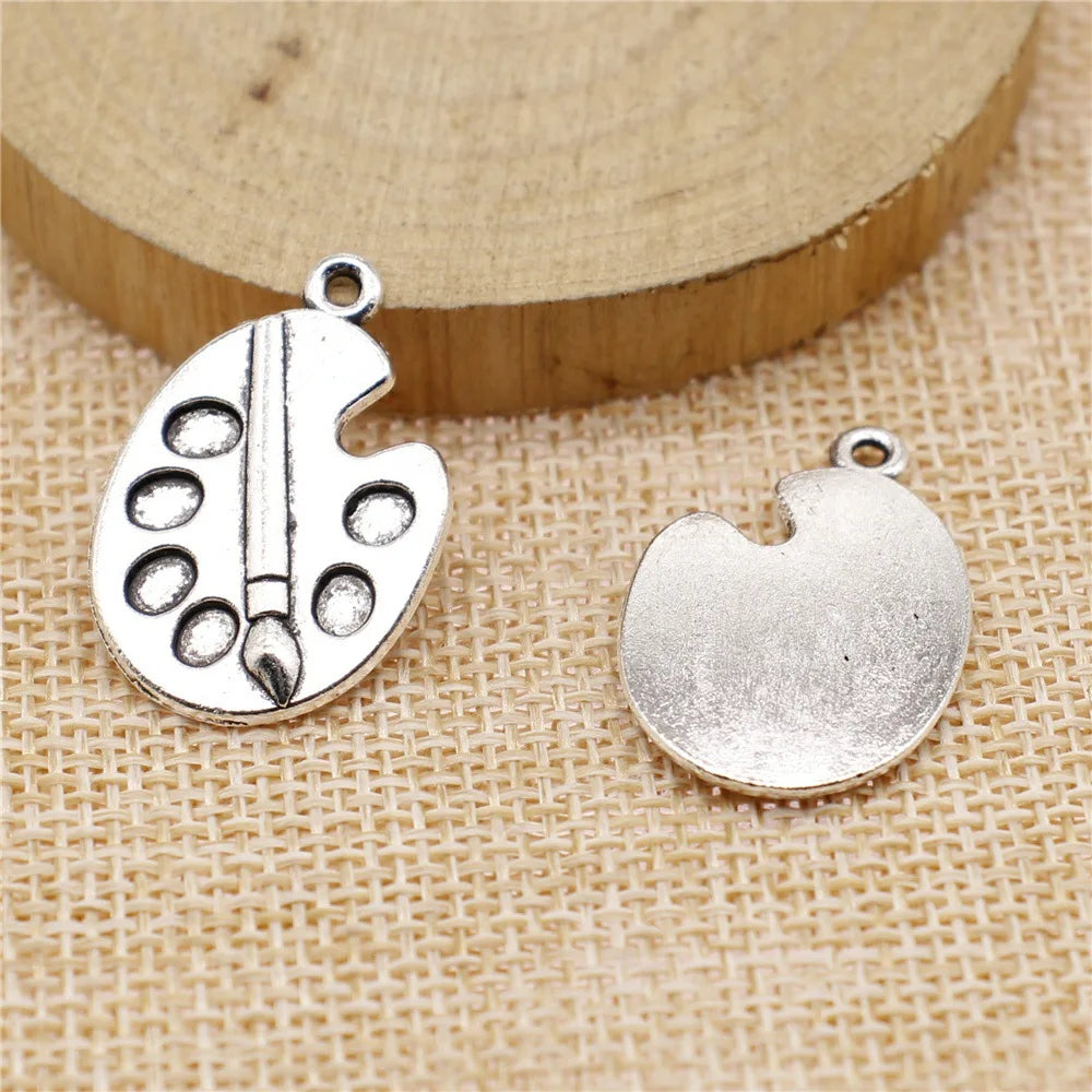 28x19mm 3.3g Multicolor Zinc Alloy Paint Palette and Brush Charm Pendant for DIY Art Jewelry Making