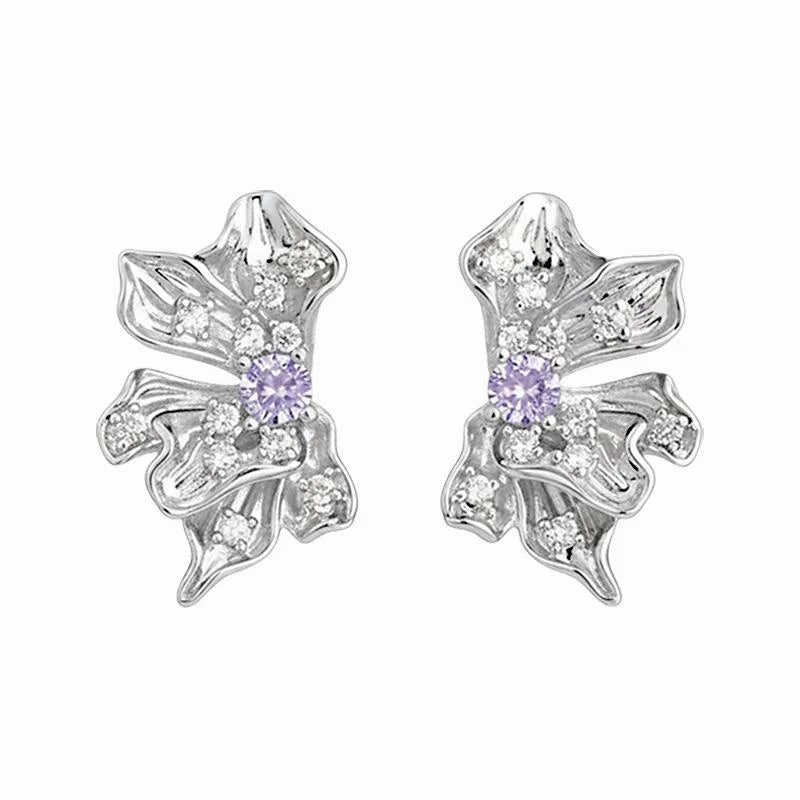Luxury Liquid Flower Zircon Copper Stud Earrings Sweet Cool Jewelry