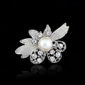 Elegant Rhinestone Pearl Flower Brooch, Silver Alloy Crystal Lapel Pin Corsage For Women's Suit Gift
