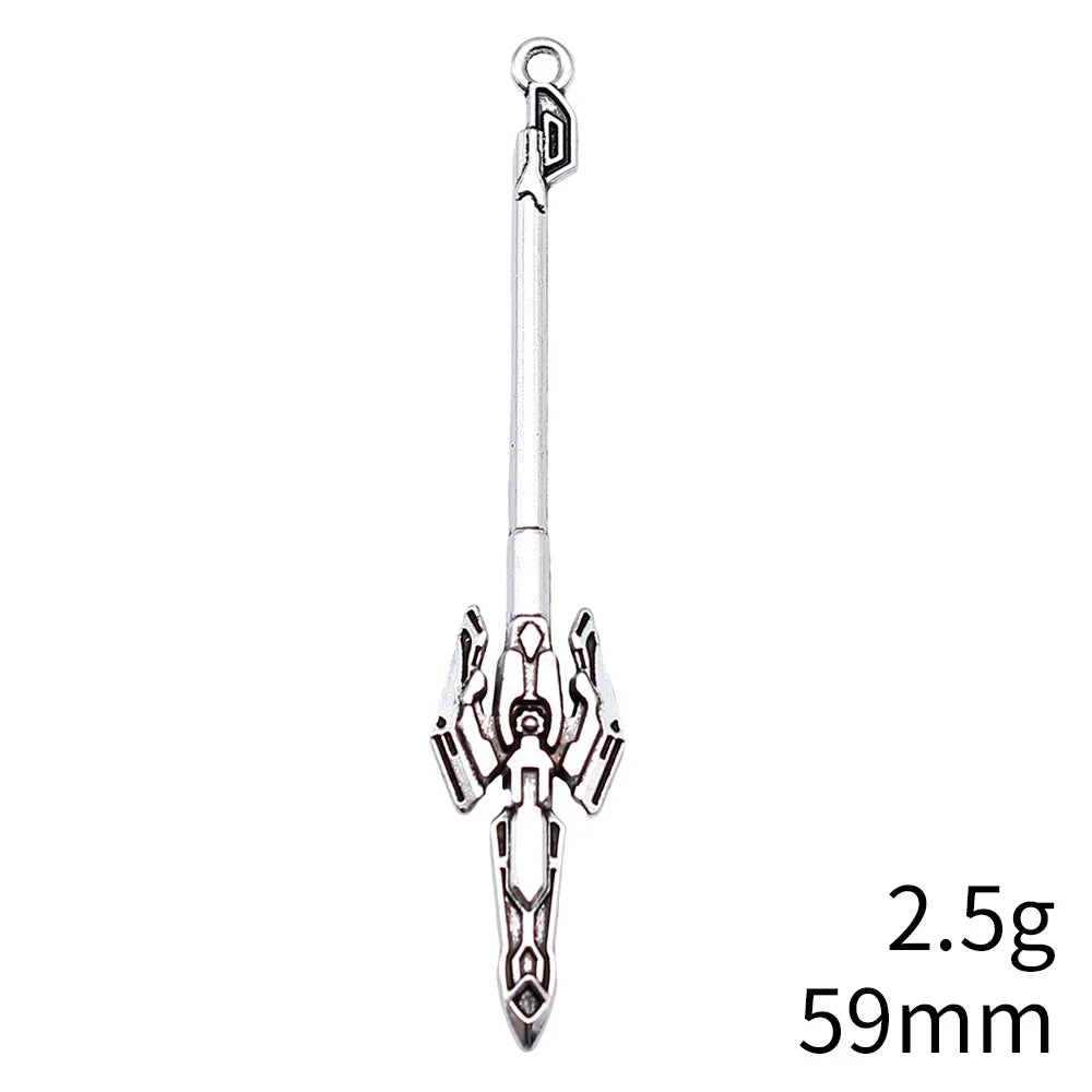 59mm 2.5g Antique Silver Tone Zinc Alloy Blade Spear Sword Halberd Charm Pendant for Cosplay DIY