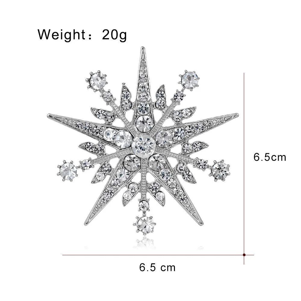 Elegant Eight-Point Star Snowflake Brooch, Alloy Rhinestone Lapel Pin Corsage For Suits Coats And Gifts