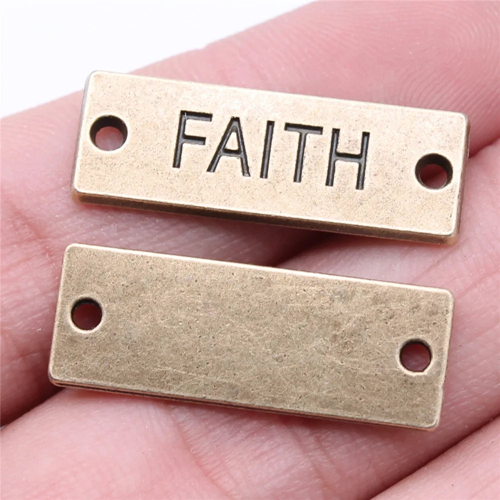 28x10mm 3.21g Antique Bronze Zinc Alloy Faith connector charm pendant for DIY bracelet making