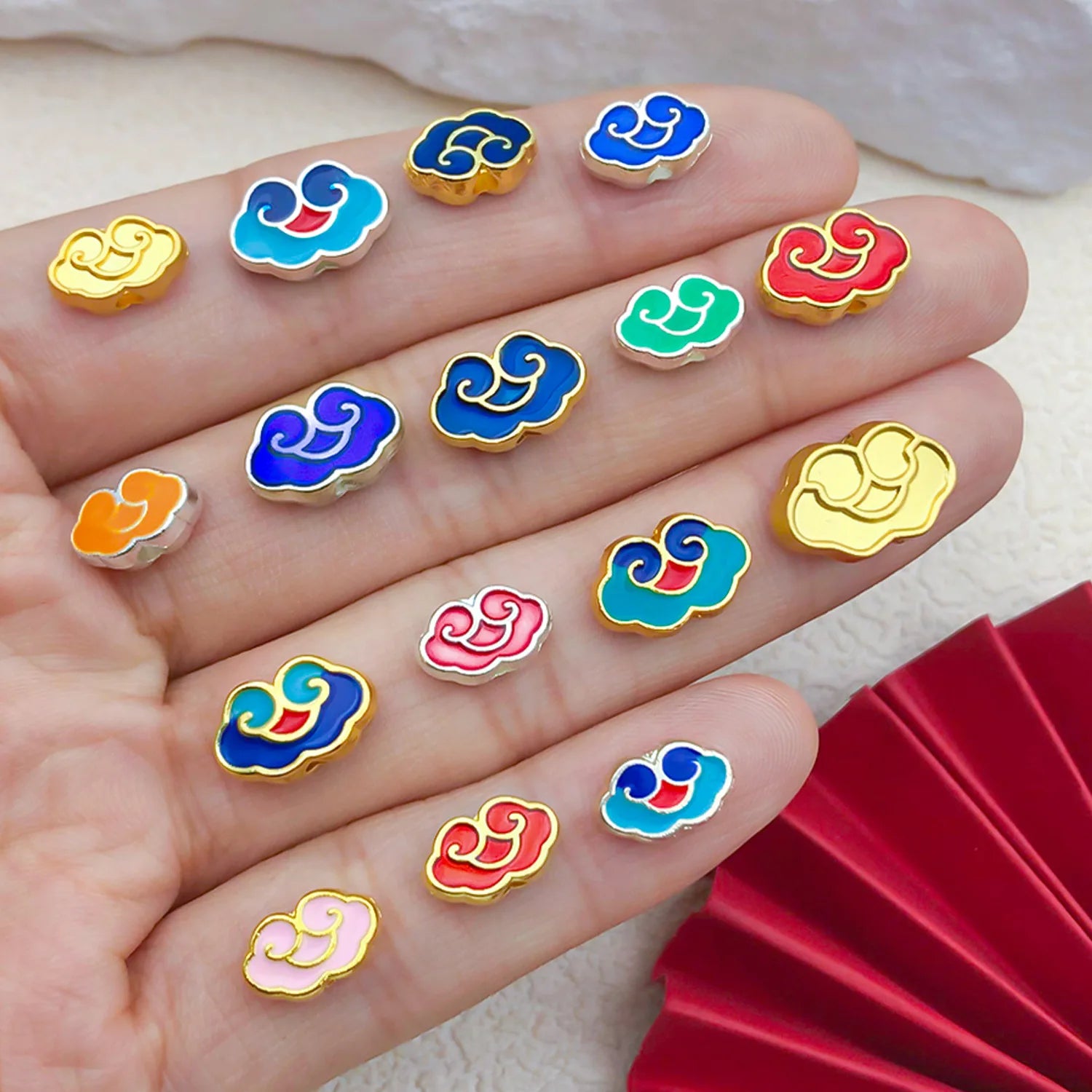 Enamel Zinc Alloy Auspicious Cloud Loose Metal Double Sided Beads for DIY Hanfu Tassel Jewelry Making