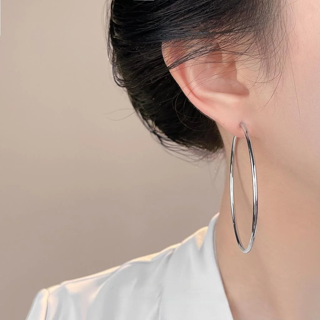 Minimalist Geometric Eco-Friendly Copper Hoop Earrings, Large Round Line Design