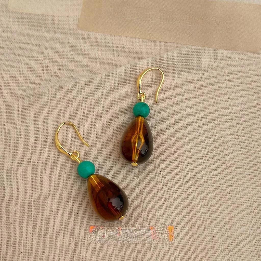 Vintage Maillard Teardrop Drop Earrings Synthetic Turquoise Resin Geometric Designer Jewelry