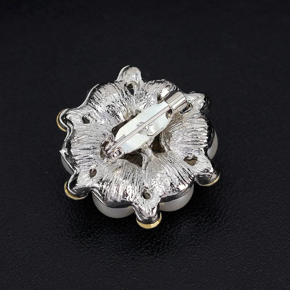 Elegant Pearl Cluster Brooch With Sparkling Rhinestones, Luxury Floral Lapel Pin Corsage For Suit Gift