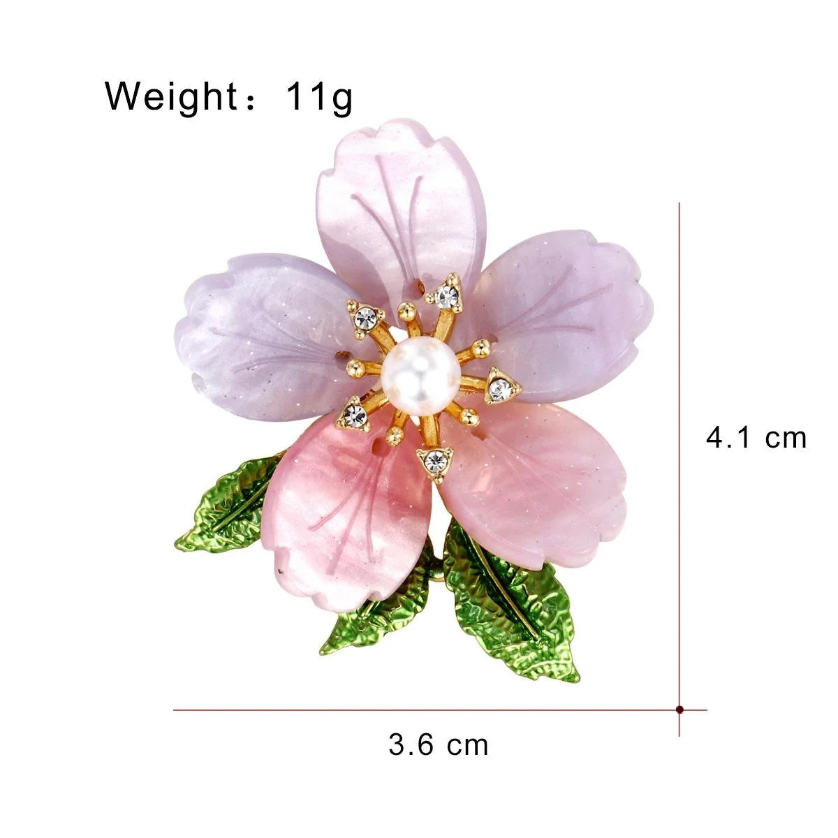 Elegant Pink Flower Brooch With Pearl Center, Rhinestone Zircon Accents And Enamel Leaves, Women's Lapel Pin Gift