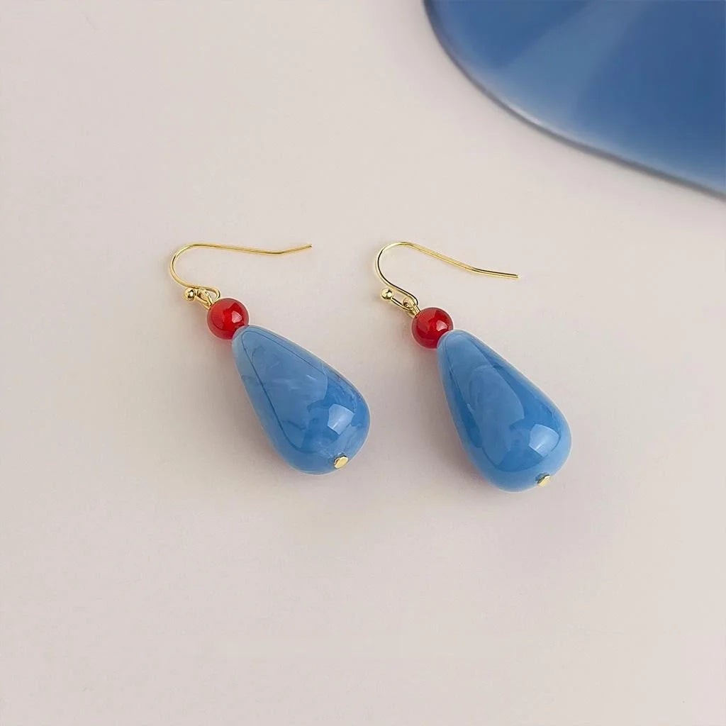 Sea Blue Acrylic Gradient Teardrop Drop Earrings Handmade Original Design Fashion Jewelry