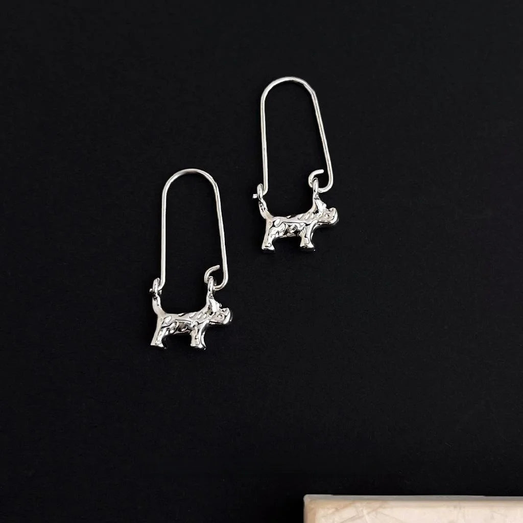 Cute 3D Puppy Copper Drop Earrings Fresh Sweet Playful Niche Designer Animal Jewelry