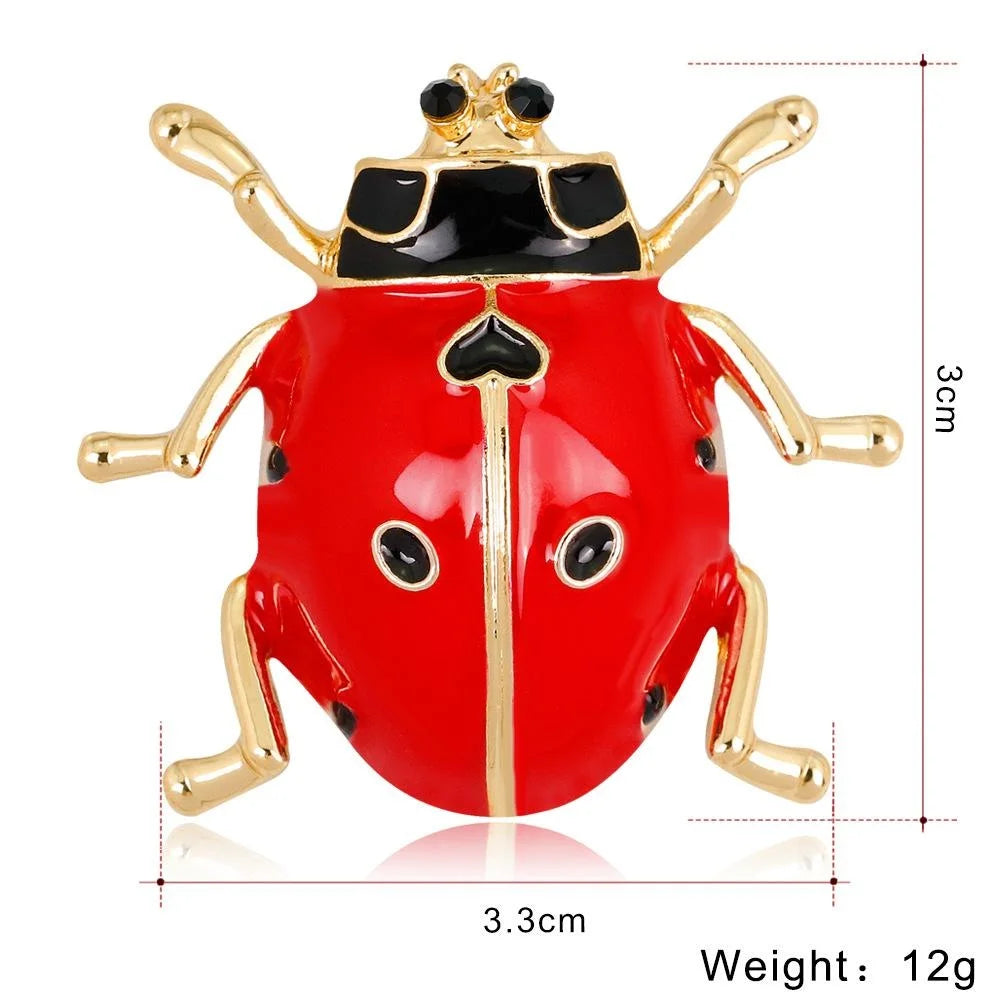 Cute Red Enamel Ladybug Brooch With Gold Tone Alloy And Rhinestone Accents, Women's Lapel Pin Gift
