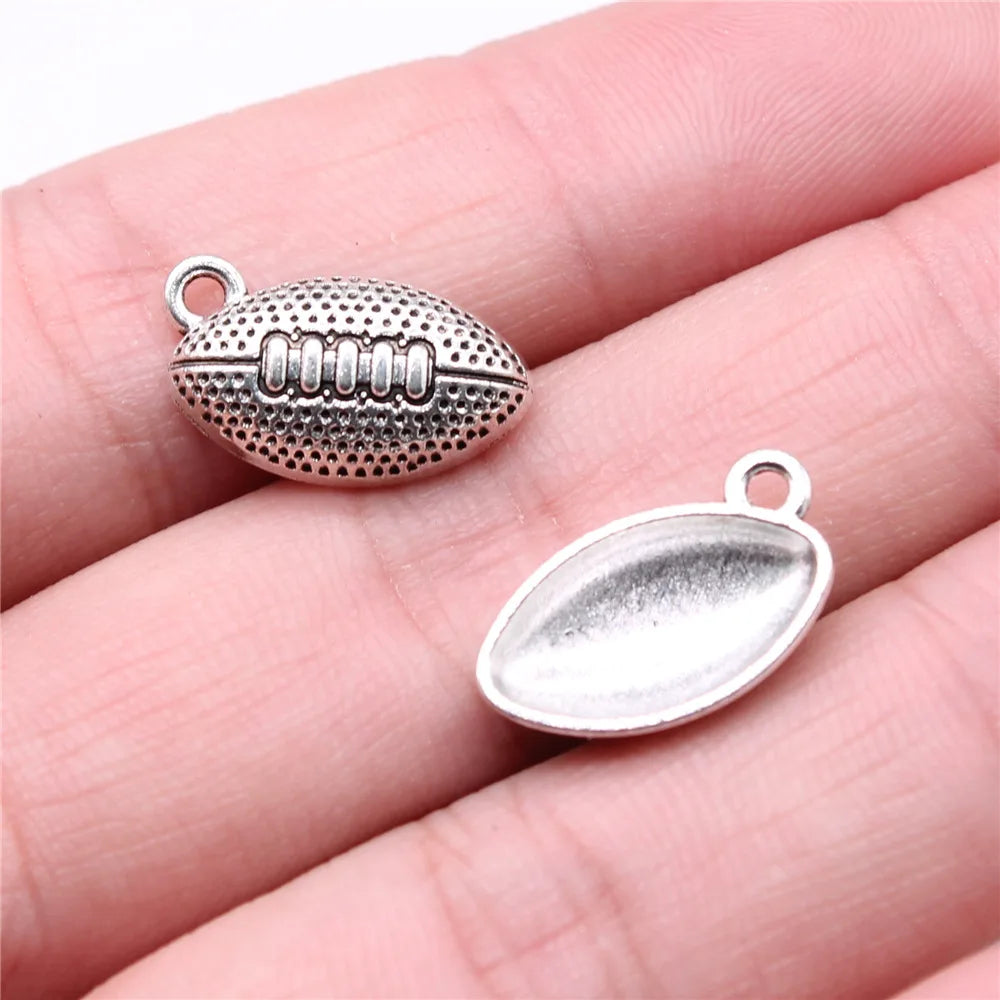 17x10mm 1.2g Multicolor Zinc Alloy Rugby Football Charm Pendant for DIY Sports Necklace Bracelet Making