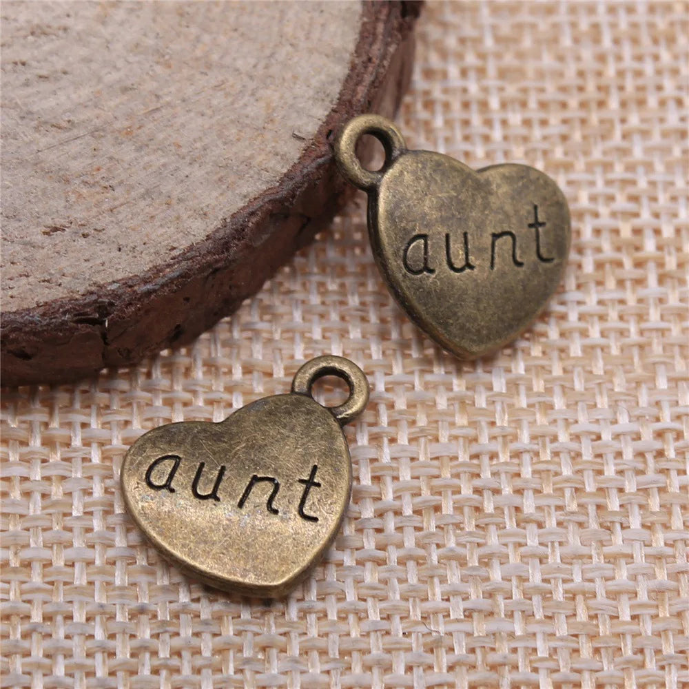 15x18mm 2.8g Multicolor Zinc Alloy Aunt Heart Charm Pendant for DIY Necklace Bracelet Making