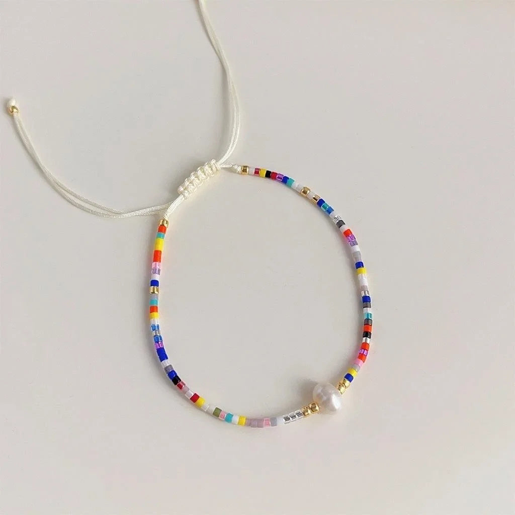 Bohemian Freshwater Pearl Geometric Ring Bracelet Handmade Sweet Vacation Style Jewelry