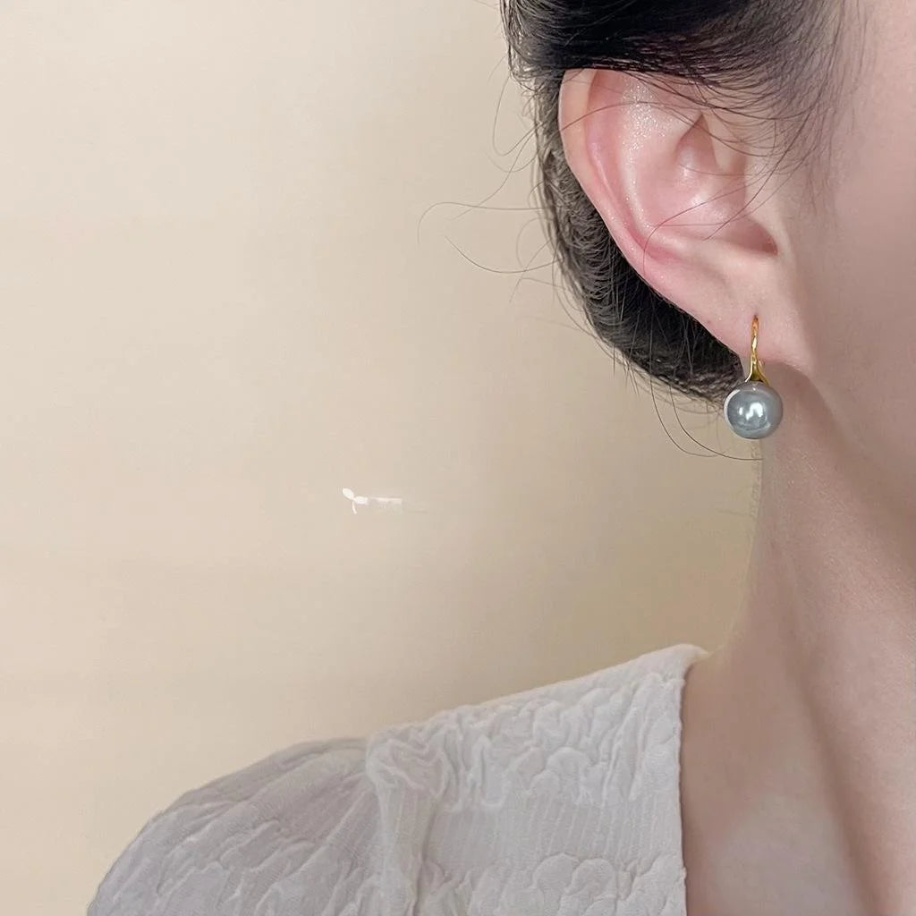 14K Gold Plated Copper Gray Glass Pearl Geometric Drop Earrings For Commuter Style