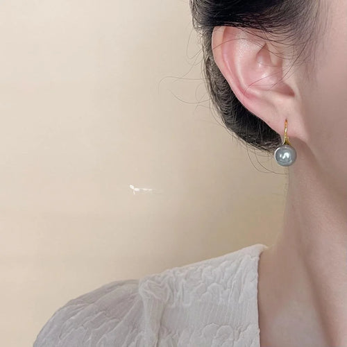 14K Gold Plated Copper Gray Glass Pearl Geometric Drop Earrings For Commuter Style