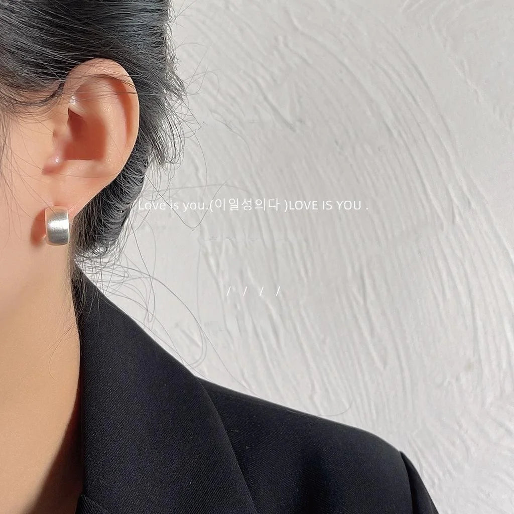 Trendy Brushed Matte 14K Plated Copper Geometric Round Stud Earrings