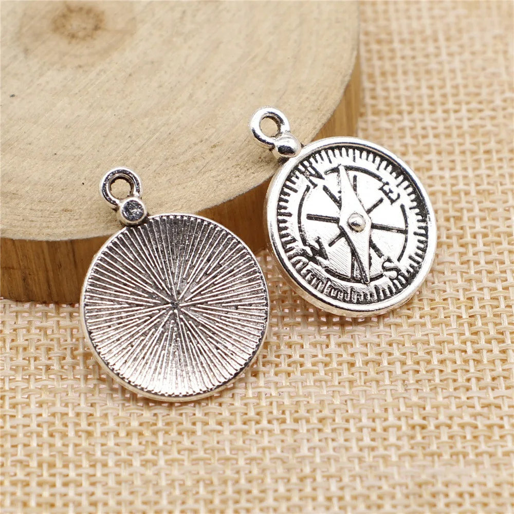 20x27mm 3g Antique Silver Zinc Alloy Compass Charm Pendant for DIY Travel Theme Jewelry Making