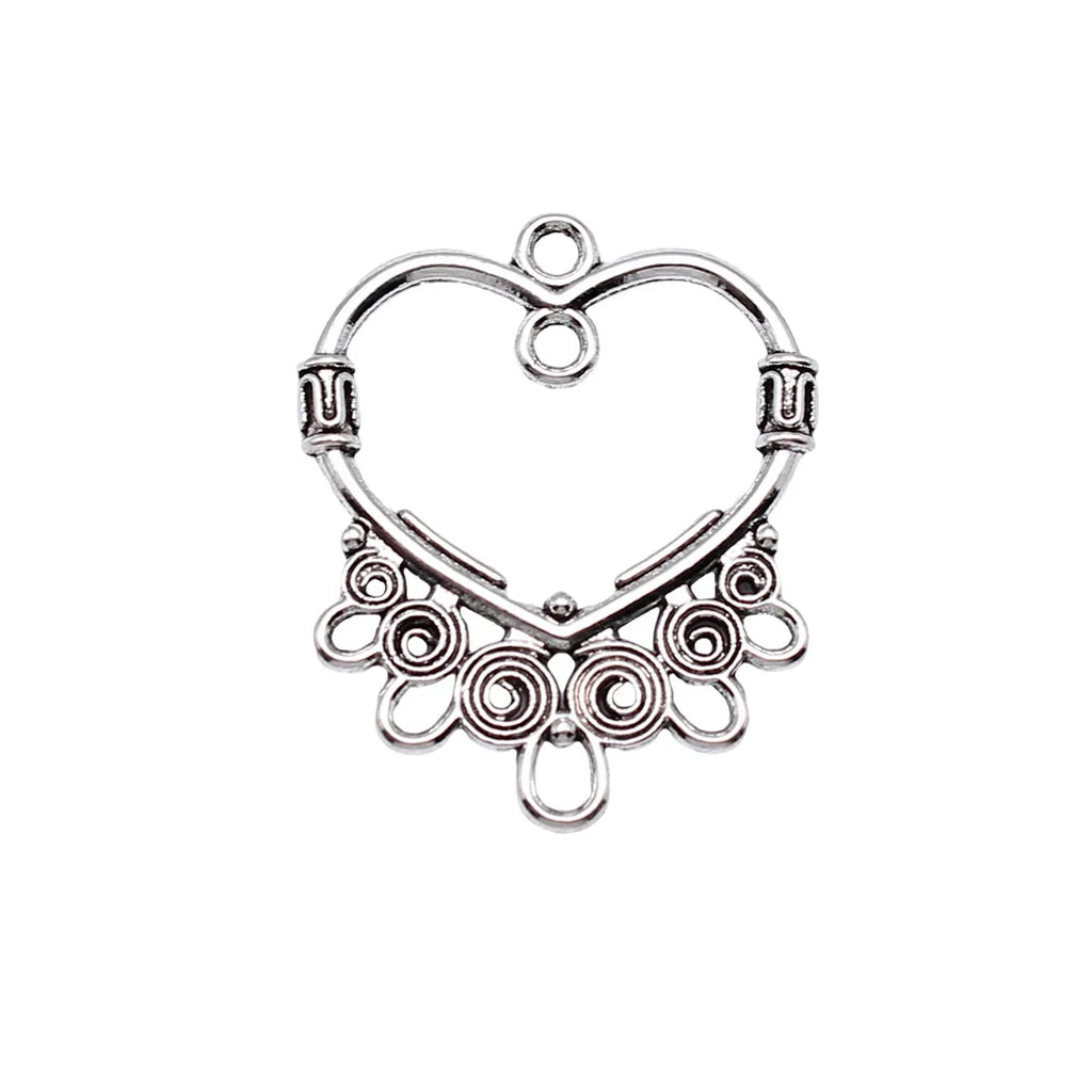 25x30mm 2g Antique Silver Zinc Alloy Heart Earring Connector Charms for DIY Earring Jewelry Making