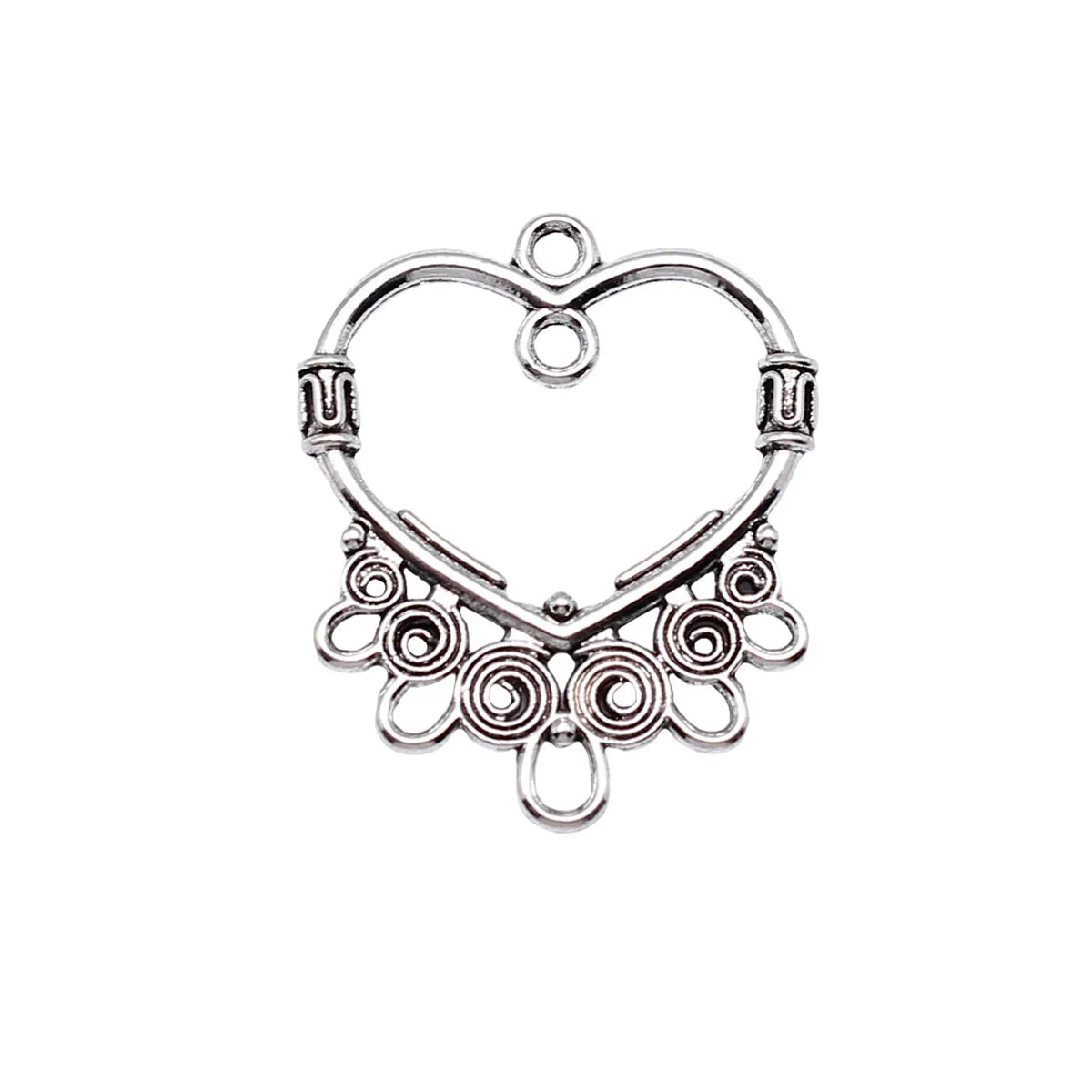 25x30mm 2g Antique Silver Zinc Alloy Heart Earring Connector Charms for DIY Earring Jewelry Making