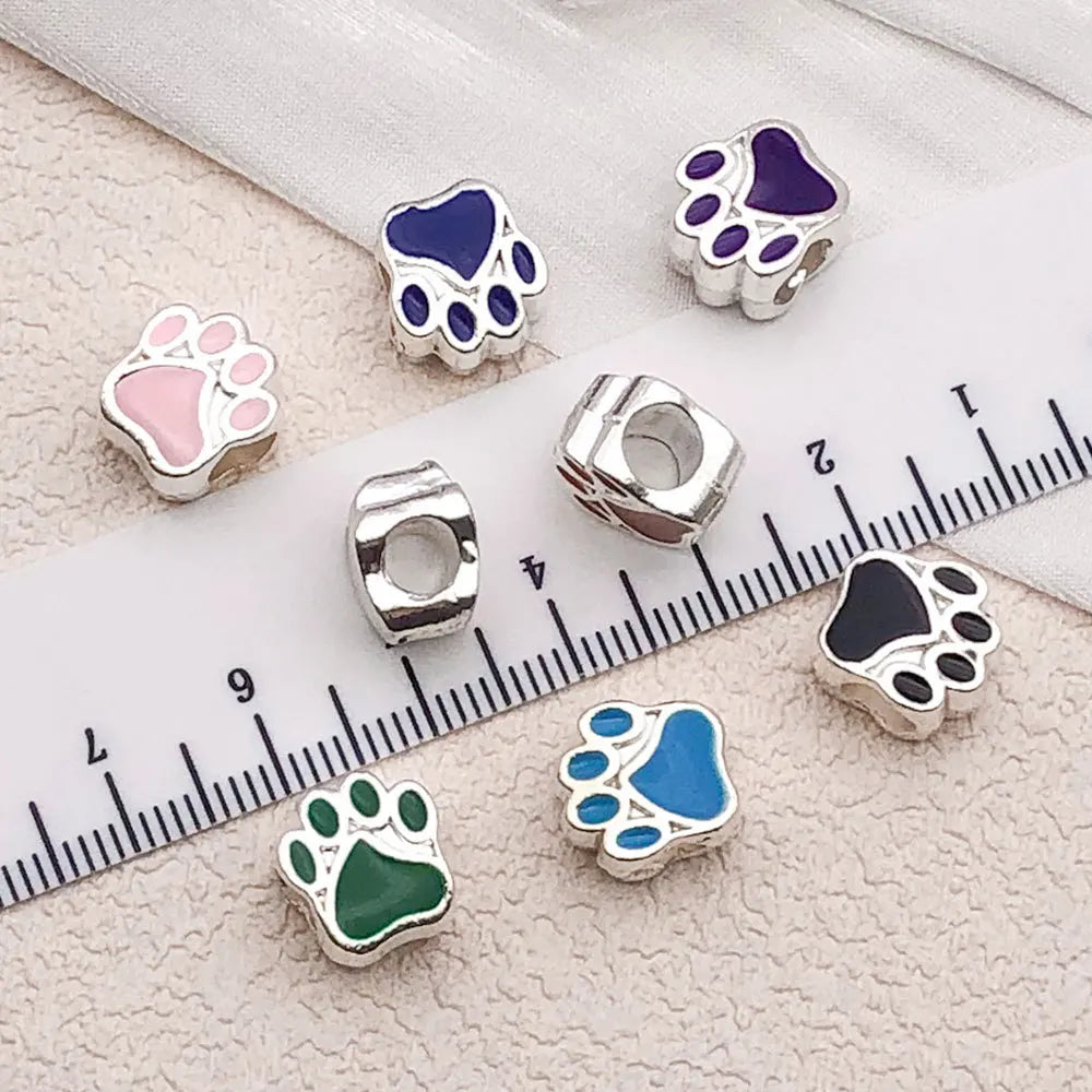 Enamel Zinc Alloy Bear Paw Large Hole Spacer Beads for DIY Bracelet Necklace