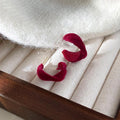 Hong Kong Retro Burgundy Flocked Textured Cross Round Copper Drop Earrings