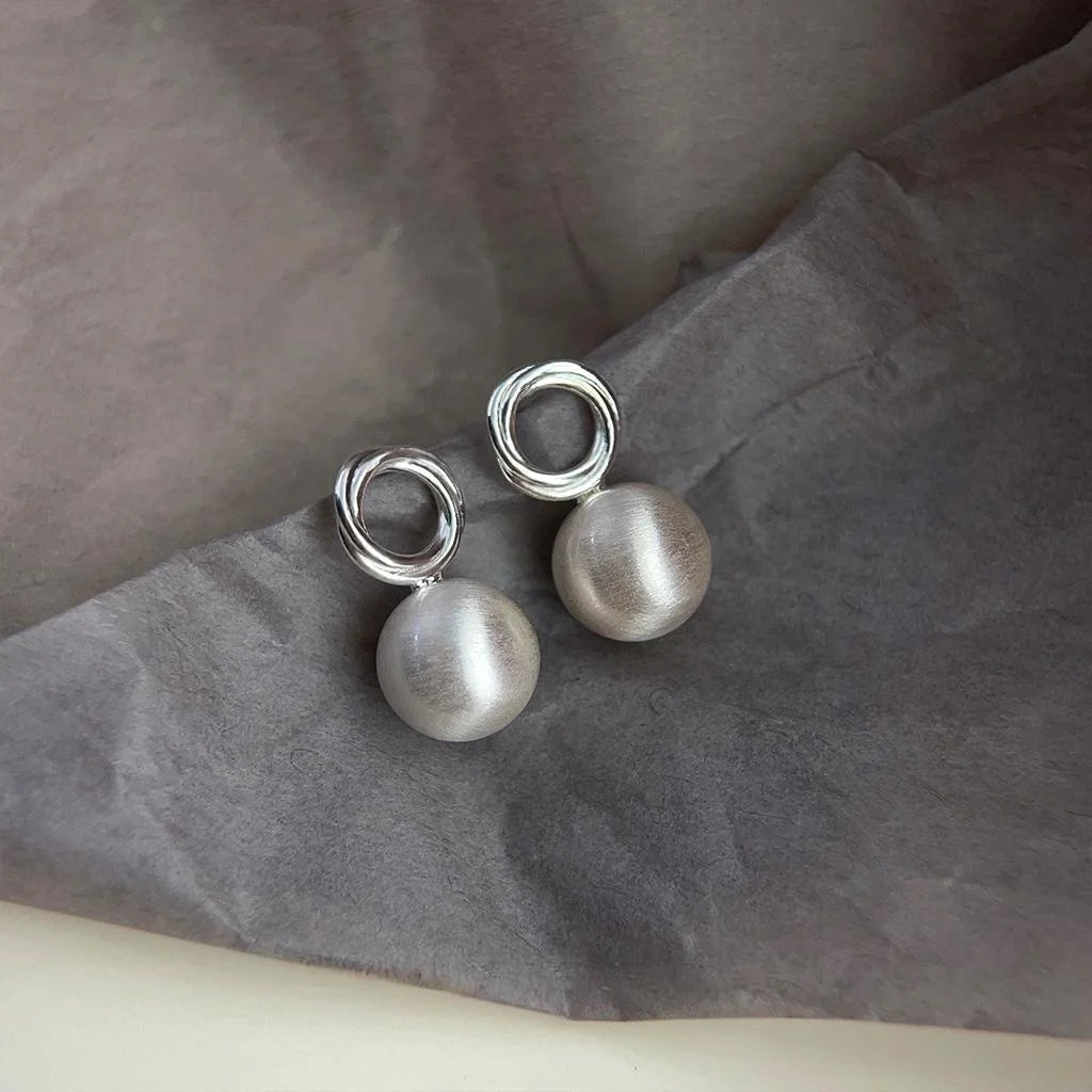 Minimalist Silver Brushed Copper Geometric Round Hollow Stud Earrings For Women Style