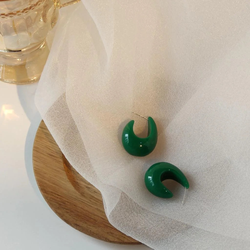 Emerald Green Resin Teardrop Stud Earrings Silver Plated Pin Geometric Summer Jewelry
