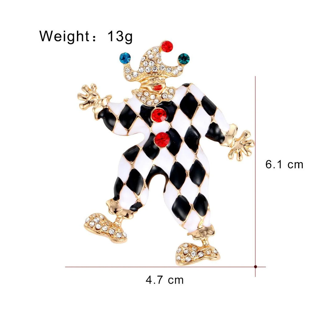 Vintage Circus Clown Enamel Rhinestone Brooch, Black White Harlequin Lapel Pin Suit Accessory Gift