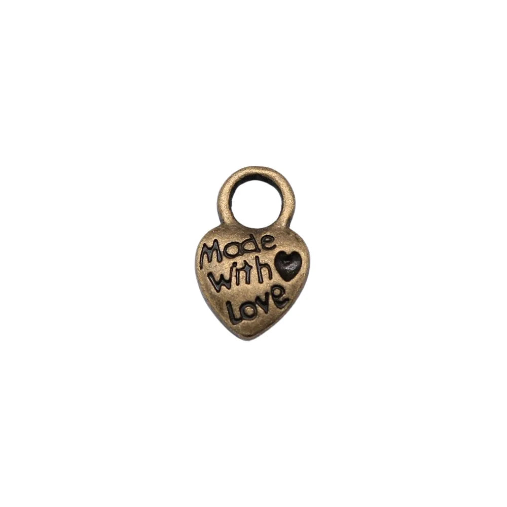 9x14mm 1g Antique Zinc Alloy Made with Love Heart Charm Pendant for DIY Bracelet Necklace Making