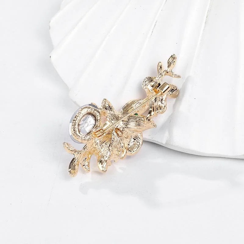Elegant Gradient Enamel Iris Flower Brooch With Purple Rhinestone, Gold Alloy Lapel Pin Corsage Gift