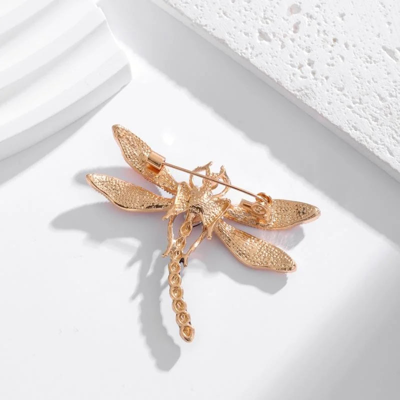 Elegant Enamel Dragonfly Brooch With Green Rhinestone, Alloy Lapel Pin Corsage Suit Accessory Gift