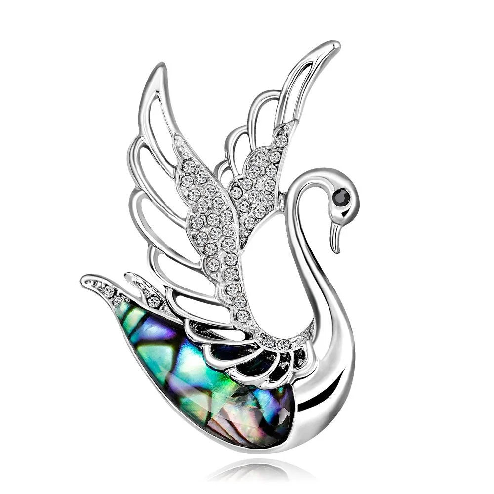 Elegant Swan Mother Of Pearl Shell Rhinestone Brooch For Women, Luxury Lapel Pin Corsage Suit Accessory Gift