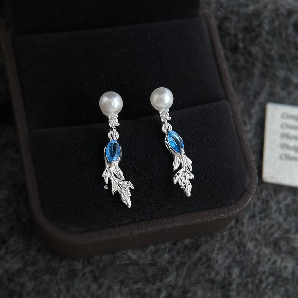 Copper Zircon Pearl Goldfish Drop Earrings Minimalist Elegant Jewelry