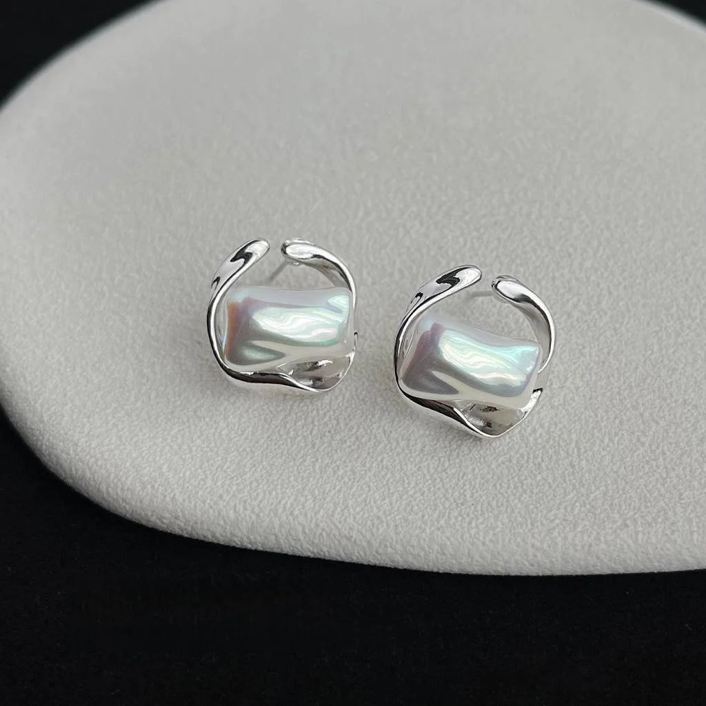 Sweet Cool Geometric Square Candy Pearl Stud Earrings, High Gloss Pearl Luxury Commuter Jewelry