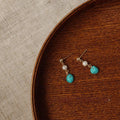 Handmade Freshwater Pearl Synthetic Turquoise Geometric Drop Earrings With 14K Plated