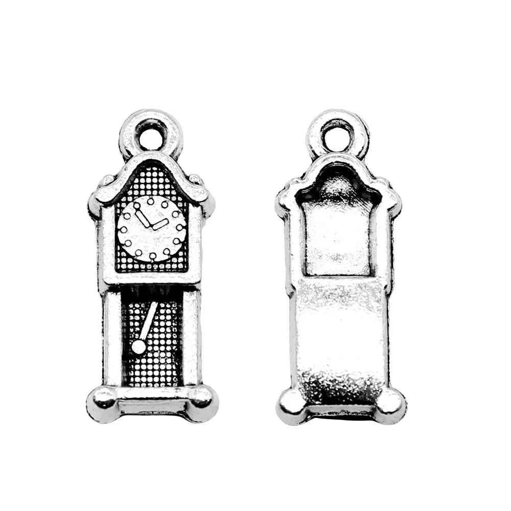 20x8mm 1.8g Antique Silver Zinc Alloy Pendulum Clock Charm Pendant for DIY Vintage Jewelry Making