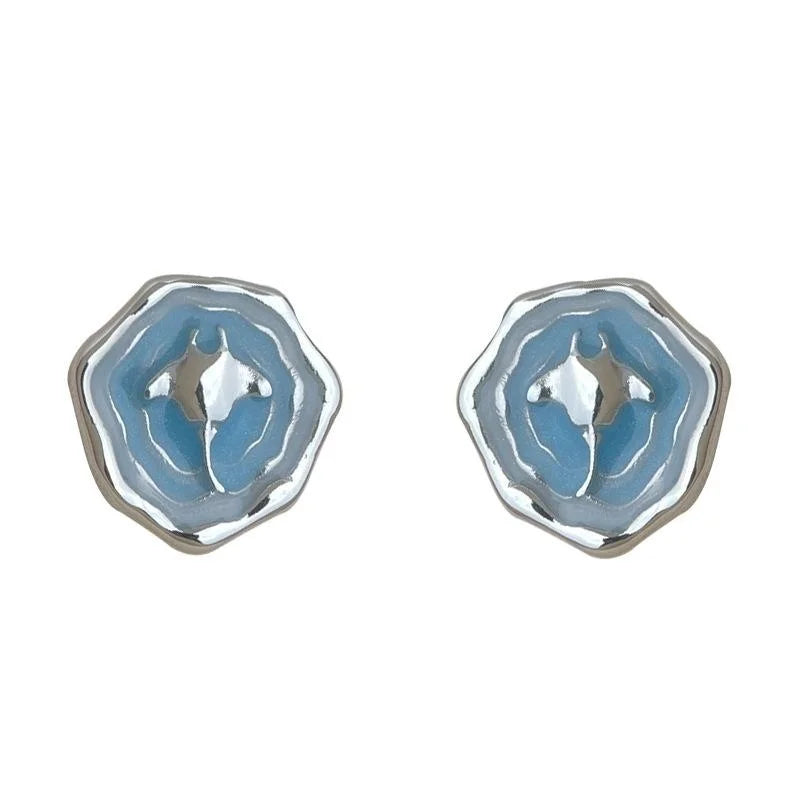 Blue Ocean Whale Stud Earrings Copper Silver Plated Gradient Enamel Animal Jewelry