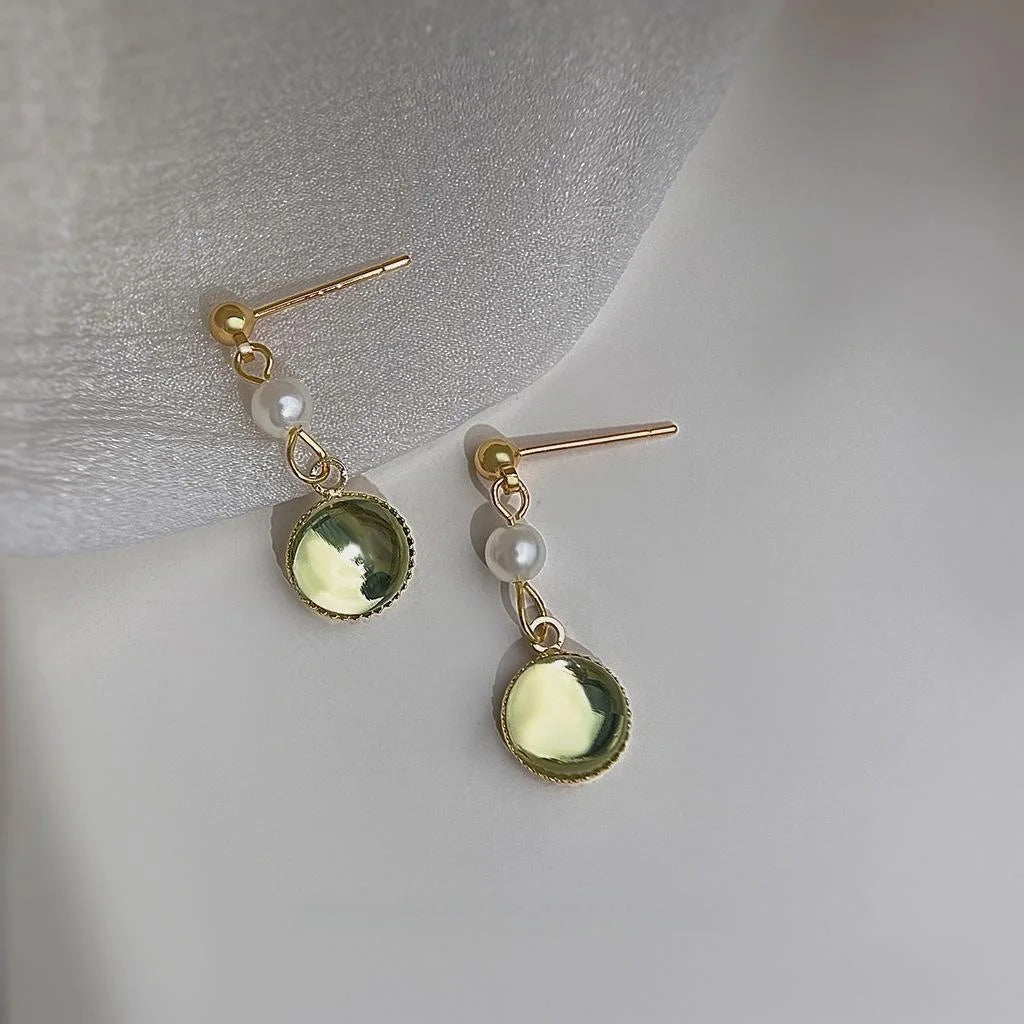 Fresh Forest Style Glass Glaze Teardrop Drop Earrings Handmade Minimalist Geometric Jewelry