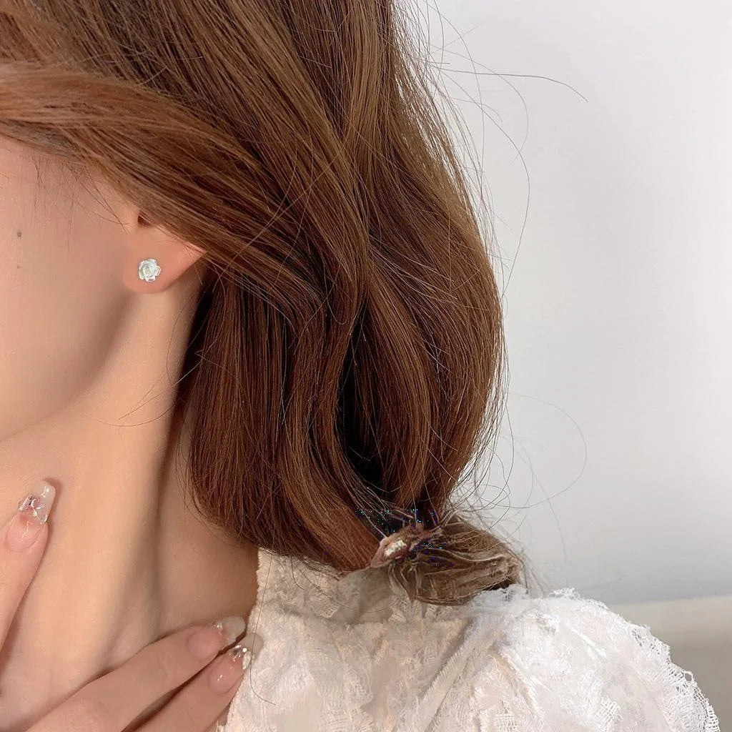 Mini Iridescent Resin Rose Flower Stud Earrings Korean Fairy Style