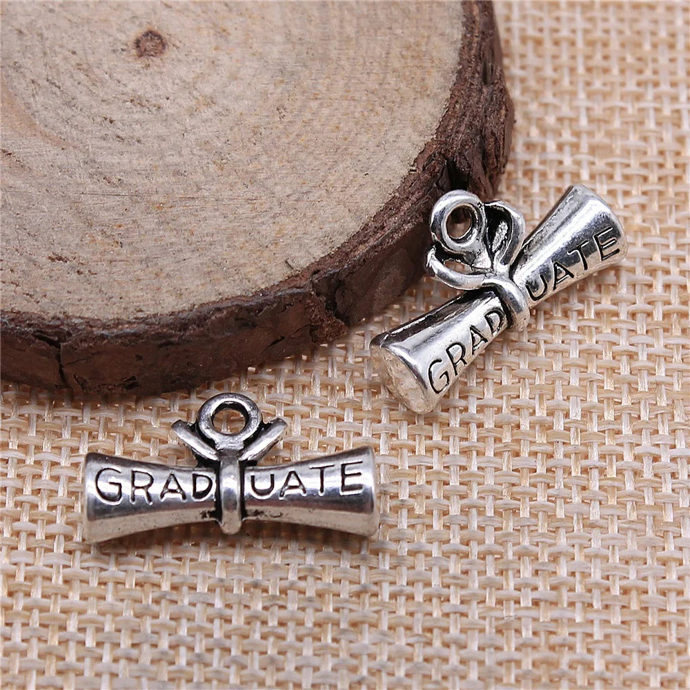 22x13mm 3.3g Antique Silver Zinc Alloy Graduation Certificate Charm Pendant for DIY School Jewelry