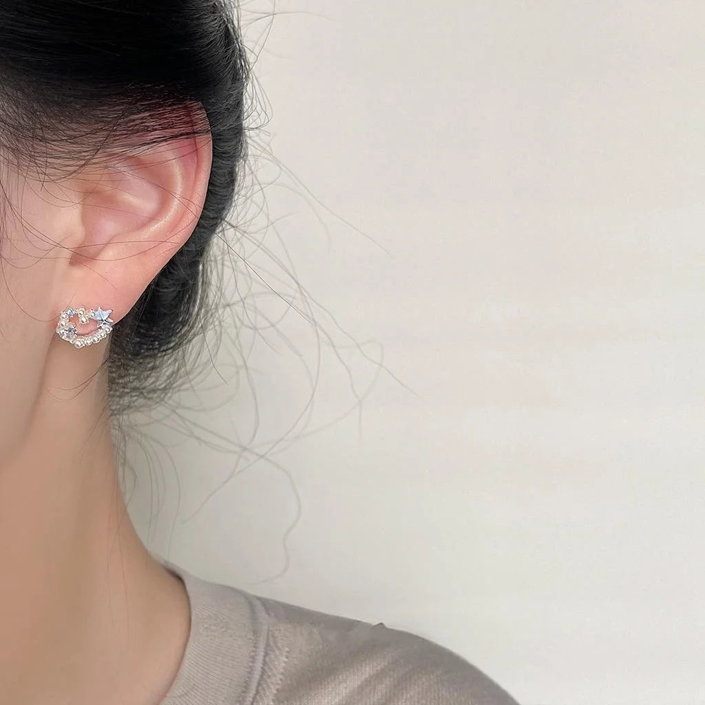Sweet Vacation Zircon Starfish Heart Hoop Stud Earrings, Copper