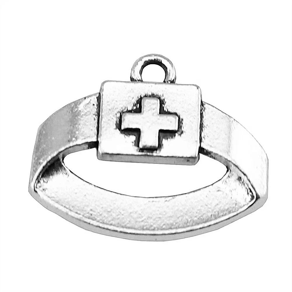 16x20mm 1.5g Antique Silver Zinc Alloy Nurse Hat Nurse Cap Charm Pendant for Medical Theme DIY Jewelry Making
