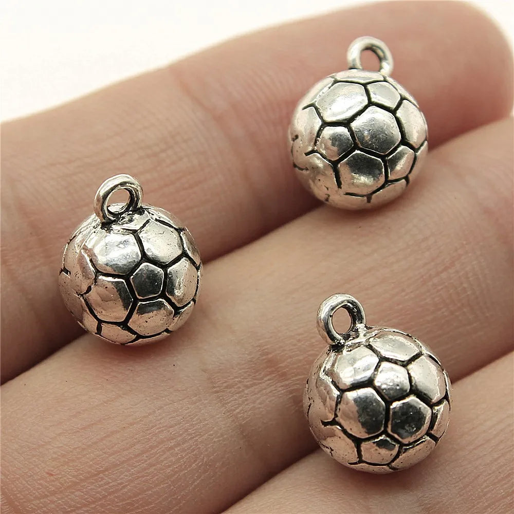 11x11x11mm 4.5g Antique Silver Zinc Alloy 3D Soccer Ball Charm Pendant for DIY Sports Jewelry Making