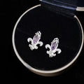 Iris Flower Purple Zircon Inlaid Eco Copper Stud Earrings Elegant Light Luxury Jewelry