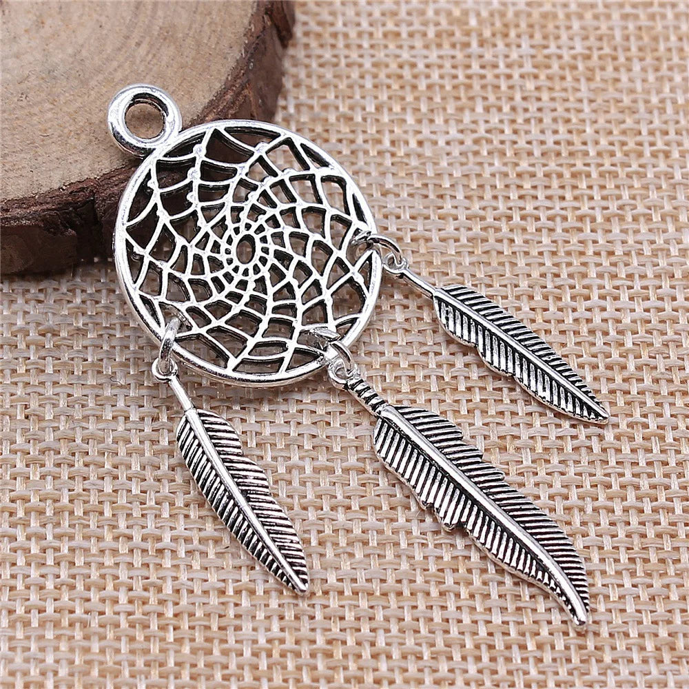 26x68mm 6.3g Antique Silver Zinc Alloy Dreamcatcher Charm Pendant for DIY Necklace Bracelet Making