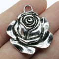 36x33mm 5.1g Antique Silver Zinc Alloy Rose Flower Charm Pendant for DIY Vintage Jewelry Making