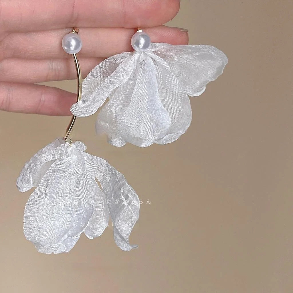Forest Fairy Floral Lace Mesh Stud Earrings Silver Plated Pin Korean Handmade Summer Jewelry
