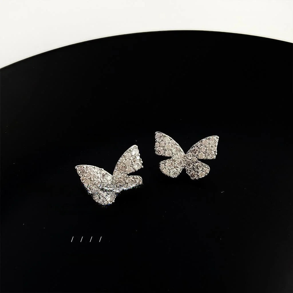 French Light Luxury Micro Pave Zircon Butterfly Copper Stud Earrings For Women
