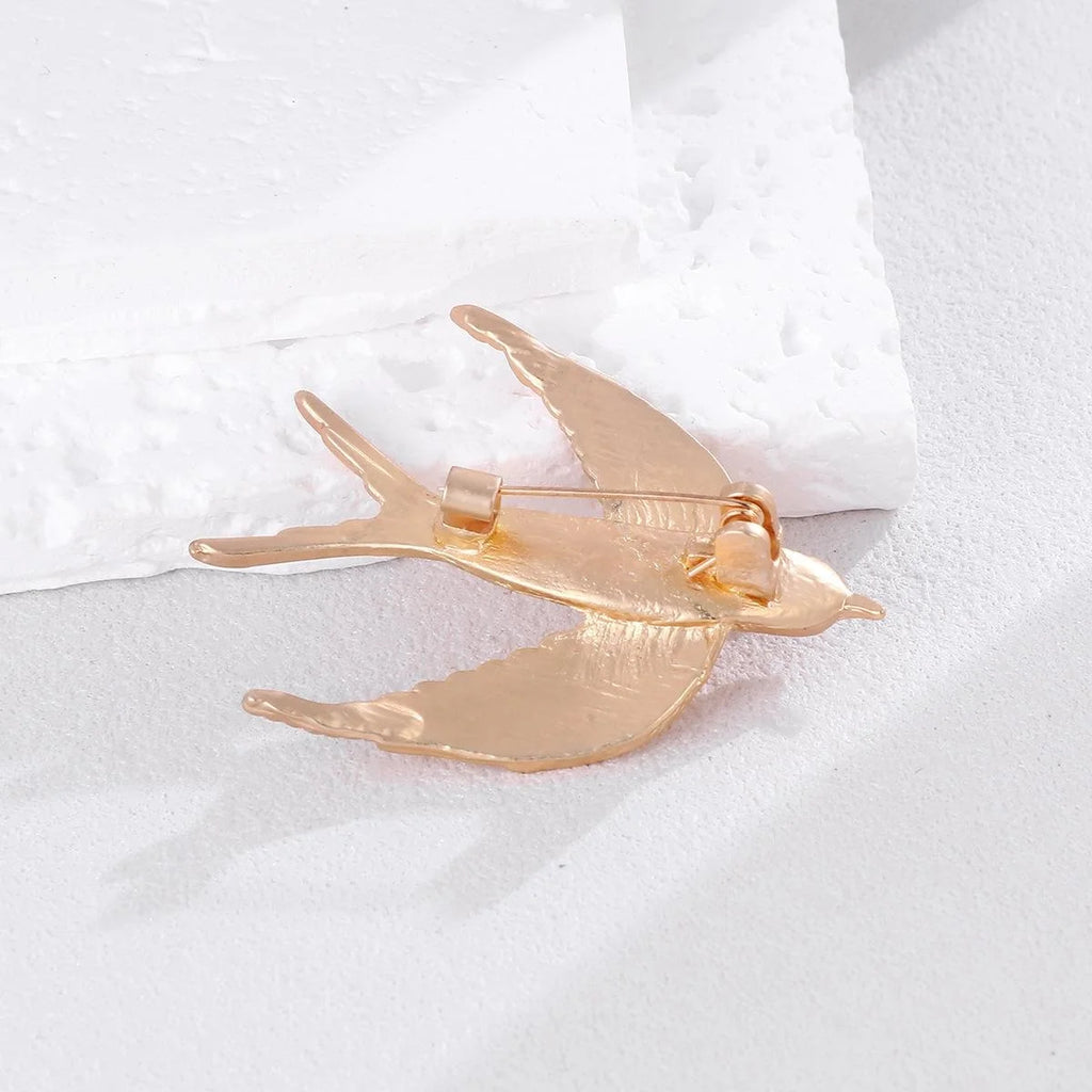 Elegant Gold Swallow Bird Alloy Brooch With Textured Wings, Women's Lapel Pin Corsage Suit Accessory Gift