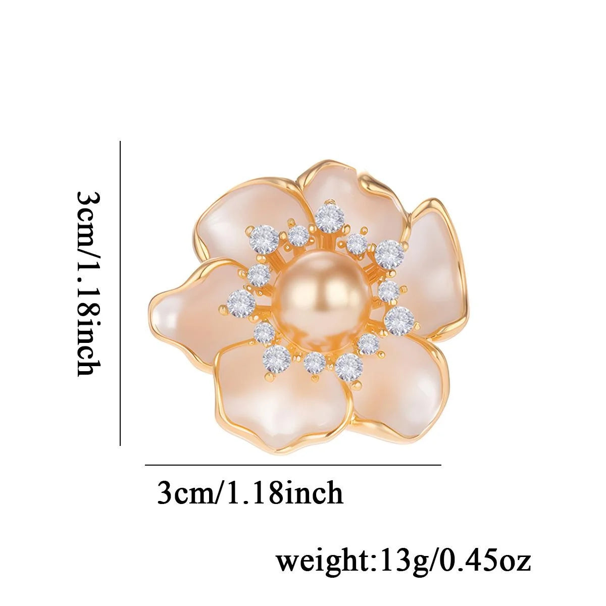 Elegant Camellia Flower Brooch With Pearl Center And Rhinestone Halo, Luxury Lapel Pin Corsage Gift